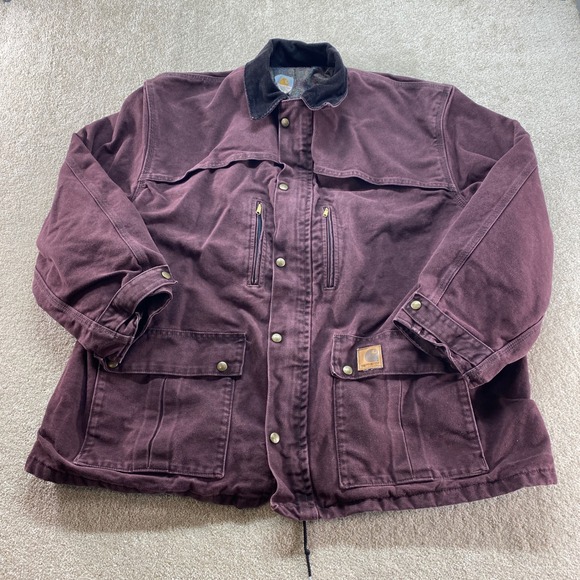 Vintage Carhartt Jacket Mens 2XL Red Duck Canvas Blanket Lined Chore C10 BRG